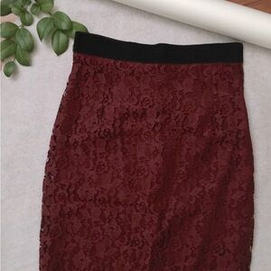 FREE H&M Burgundy Lace Midi Long Pencil Skirt | Fully Lined